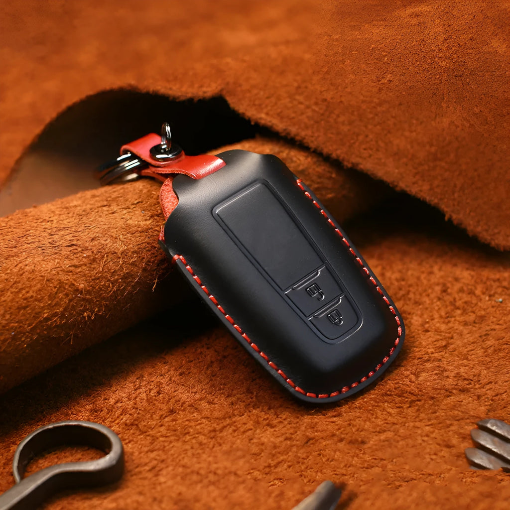 Crazy Horse leather car key case for 2 or 3 keys in cowhide with metal ring