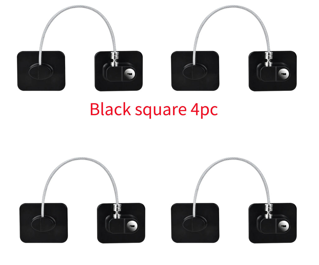 White window security chain lock with 18cm steel cable and locking head on a window frame