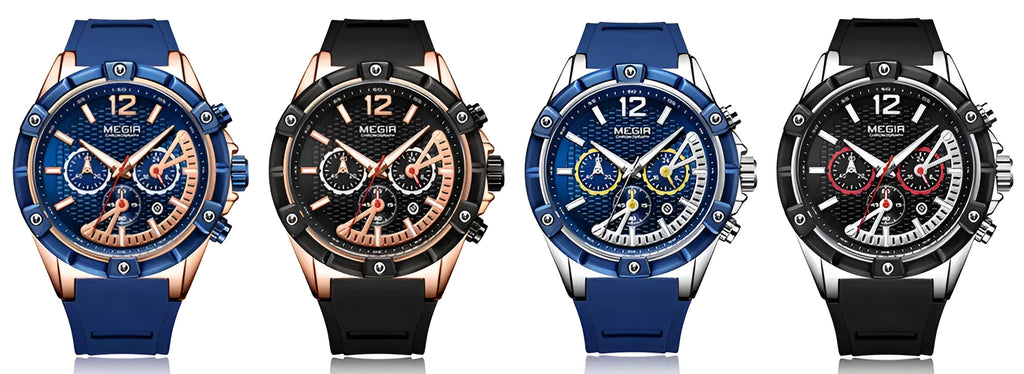 Men's fashion wristwatch with 48mm case, luminous hands, and chronograph dial in rose black finish