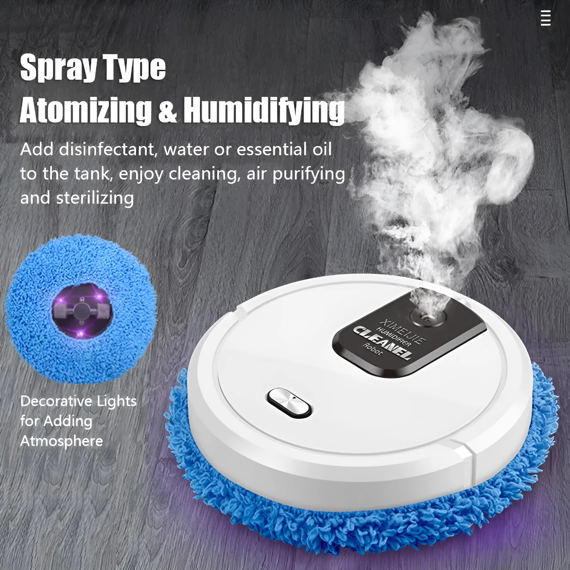 Automatic sweeping robot 3-in-1 with wet and dry mopping cloths, 65mm slim body, black colour