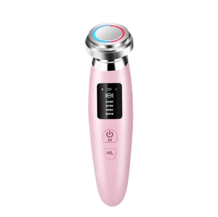 Pink cleansing and rejuvenating beauty instrument showing 185mm length with sonic vibration technology