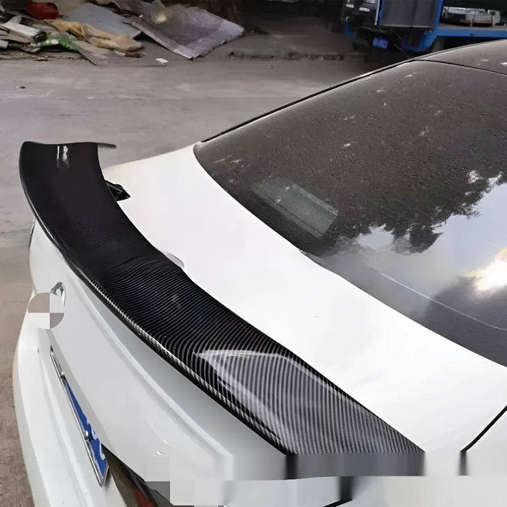 Universal punch-free car tail wing spoiler in ABS plastic, shown in a choice of finishes.