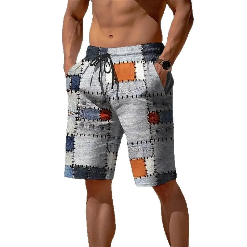 Man wearing loose-fit 3D plaid shorts in mesh fabric for summer.