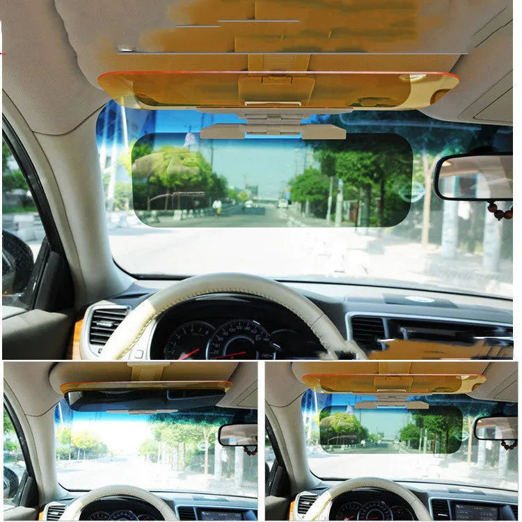 Car anti-glare mirror sun visor with yellow acrylic lens for day and night driving