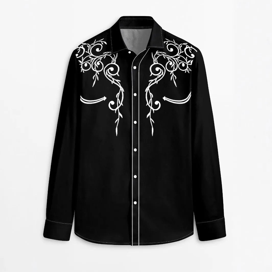Men's long sleeve loose polyester cardigan shirt with national style digital print in light thin fabric, multiple colours available