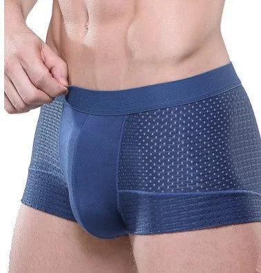 U convex boxer briefs in ice silk with cotton lining, mid-waist, plain pattern, multiple colours