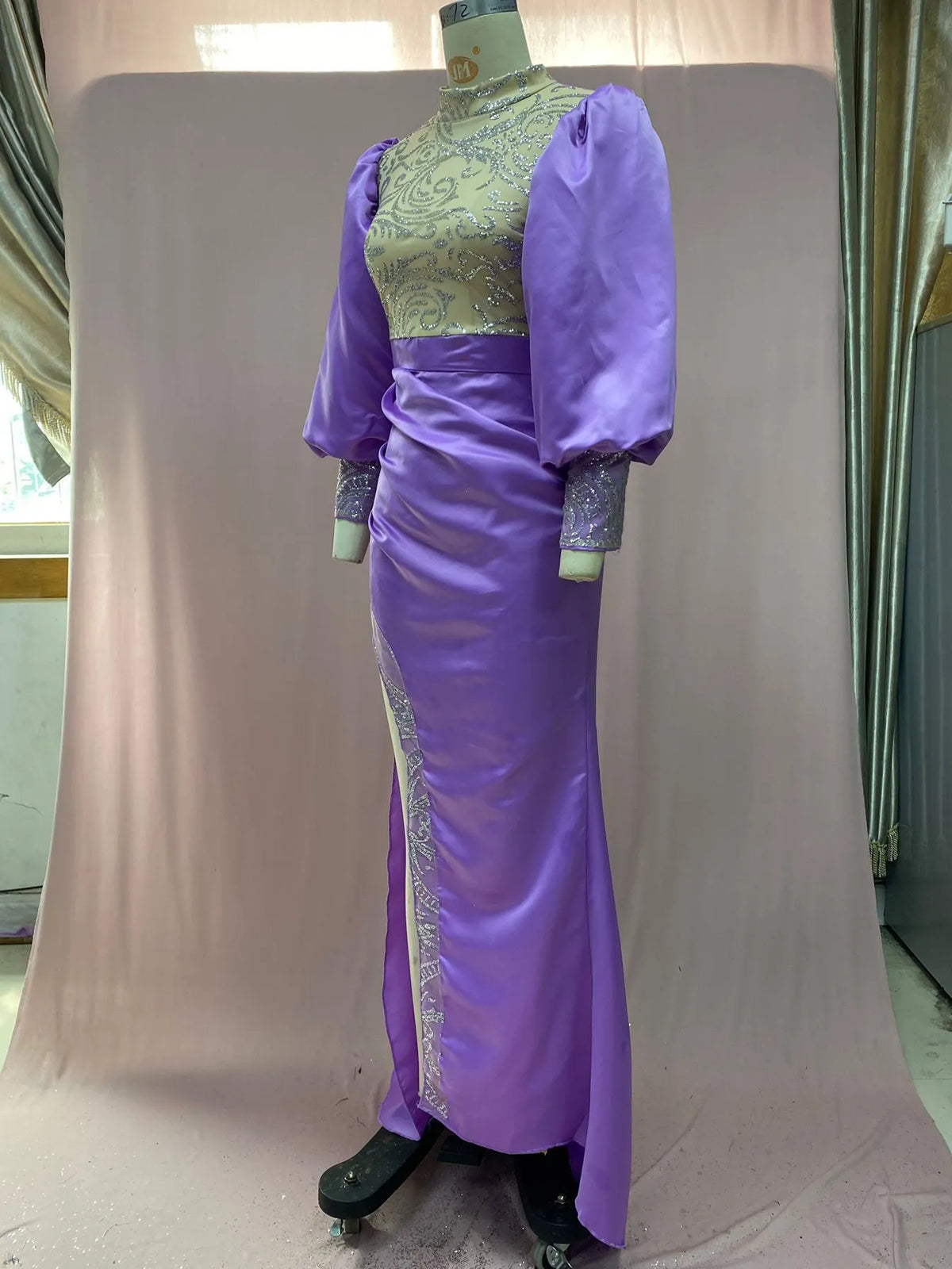 Dress with Princess Sleeves Sheath Trailing Temperament Solid Colour High Waist Swing Long Skirt Chest Wrap Style for Commute and Office Purple Polyester Fiber S M L XL XXL