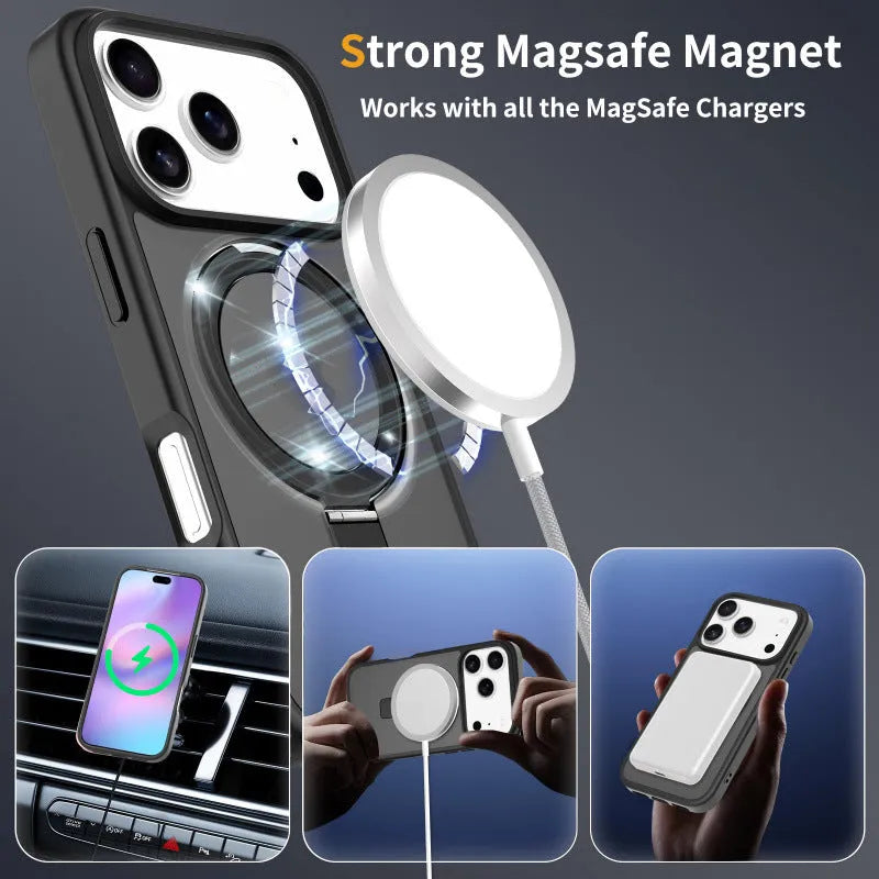 Drop-resistant magnetic phone case with invisible bracket for Apple iPhone 17 series, in sapphire blue colour