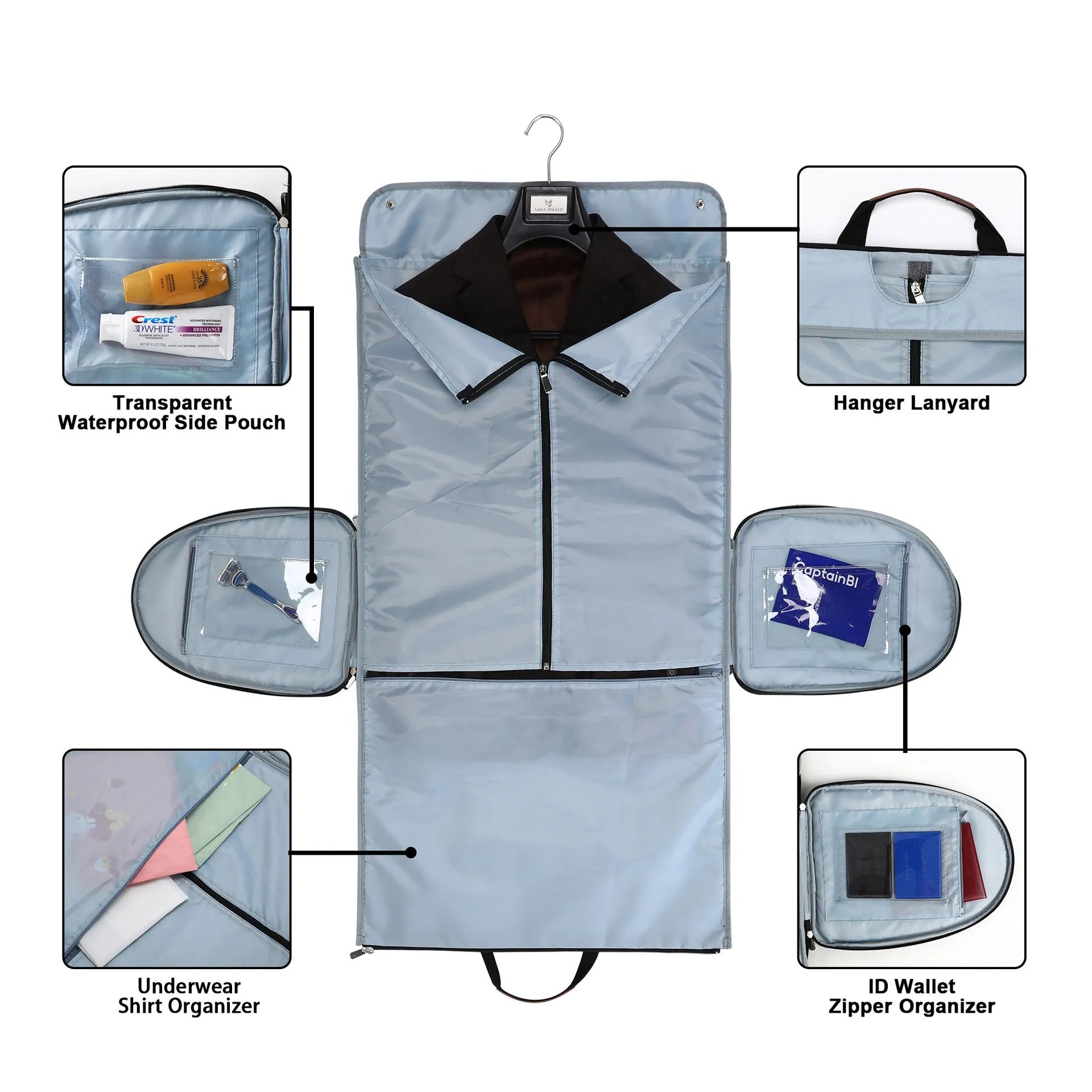 Folding Oxford cloth duffel bag in dark blue with 36-55L capacity for travel and gym use