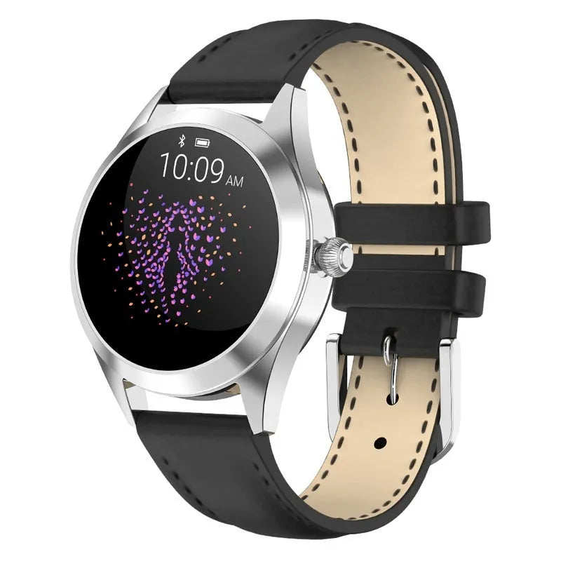 Women's multi-functional sports smartwatch with heart rate monitoring on wrist