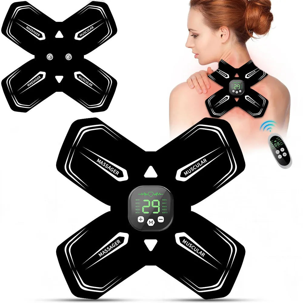 Intelligent EMS massager multifunctional cervical vertebra massage pad with USB cable in white remote control type on grey background