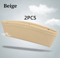 Faux leather car seat gap storage organiser in beige holding a phone and keys, size 35x10.5x4 cm