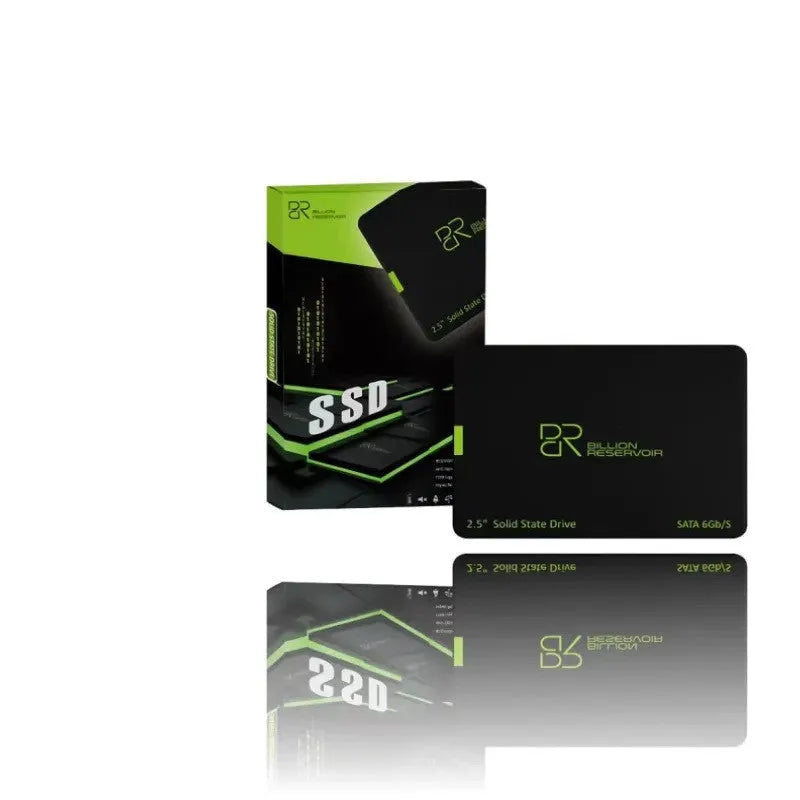 Black 2.5-inch SATA solid state drive showing capacity options from 128GB to 2TB