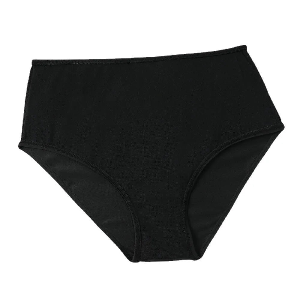 Black and floral print high-waisted women's swimsuit with a double-layer brief.