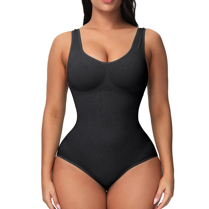 Seamless women's corset bodysuit shapewear in nylon fabric for waist and hip support