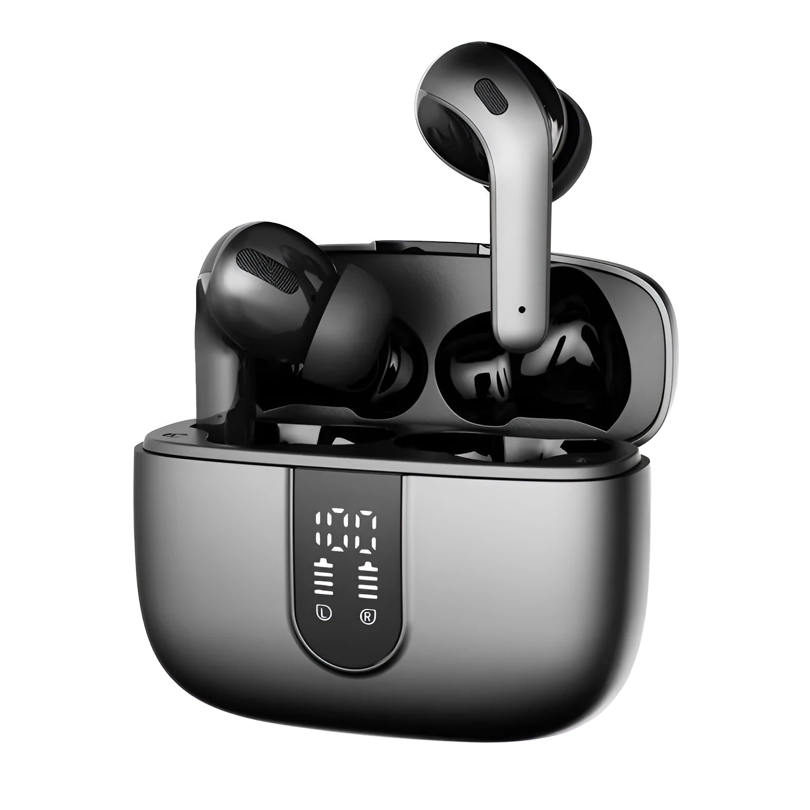 Jerry X08 wireless Bluetooth earbuds with digital display charging case in black, grey or white colour options