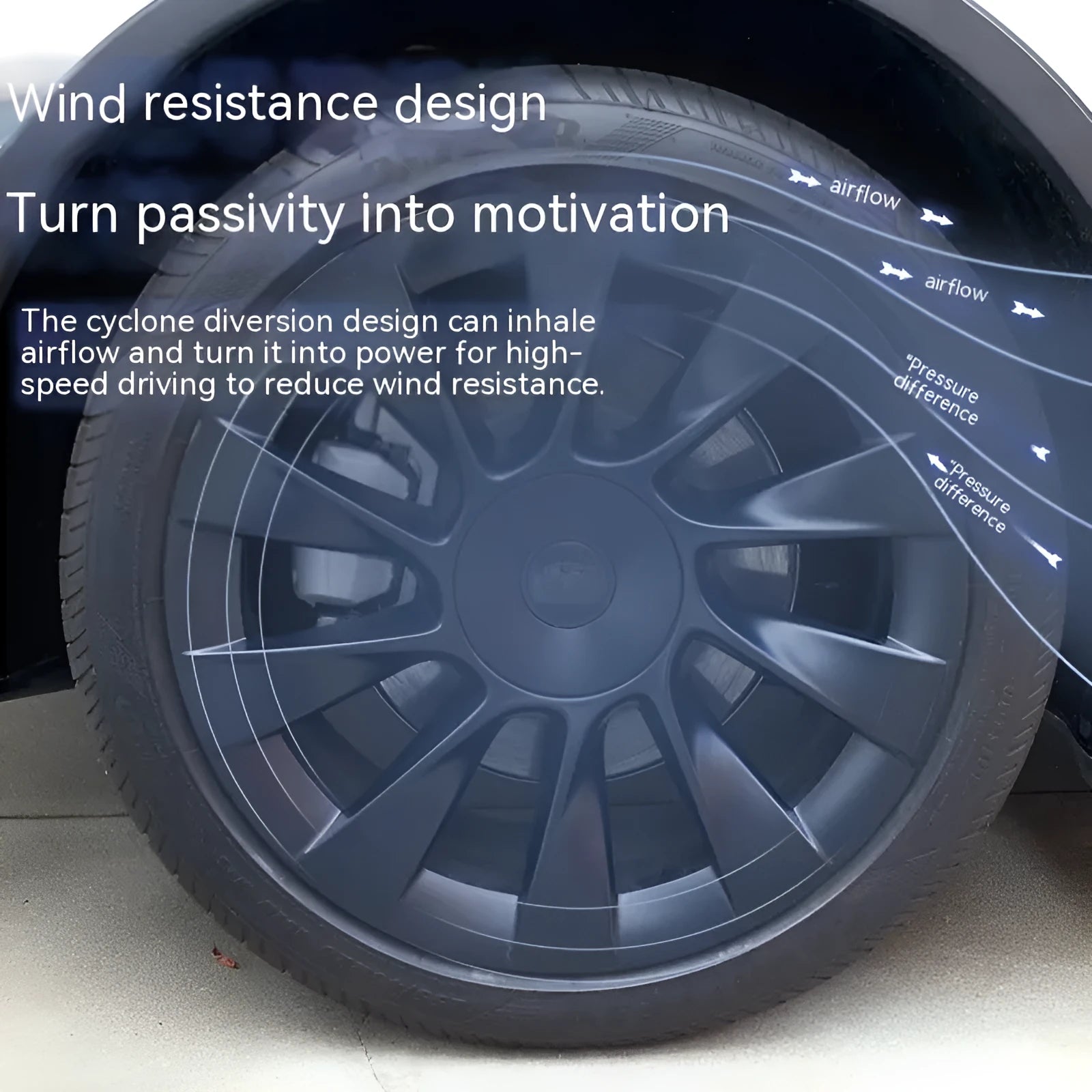 Tesla Model Y wheel hub cover set in four colour options protecting sectional wheel steel rings