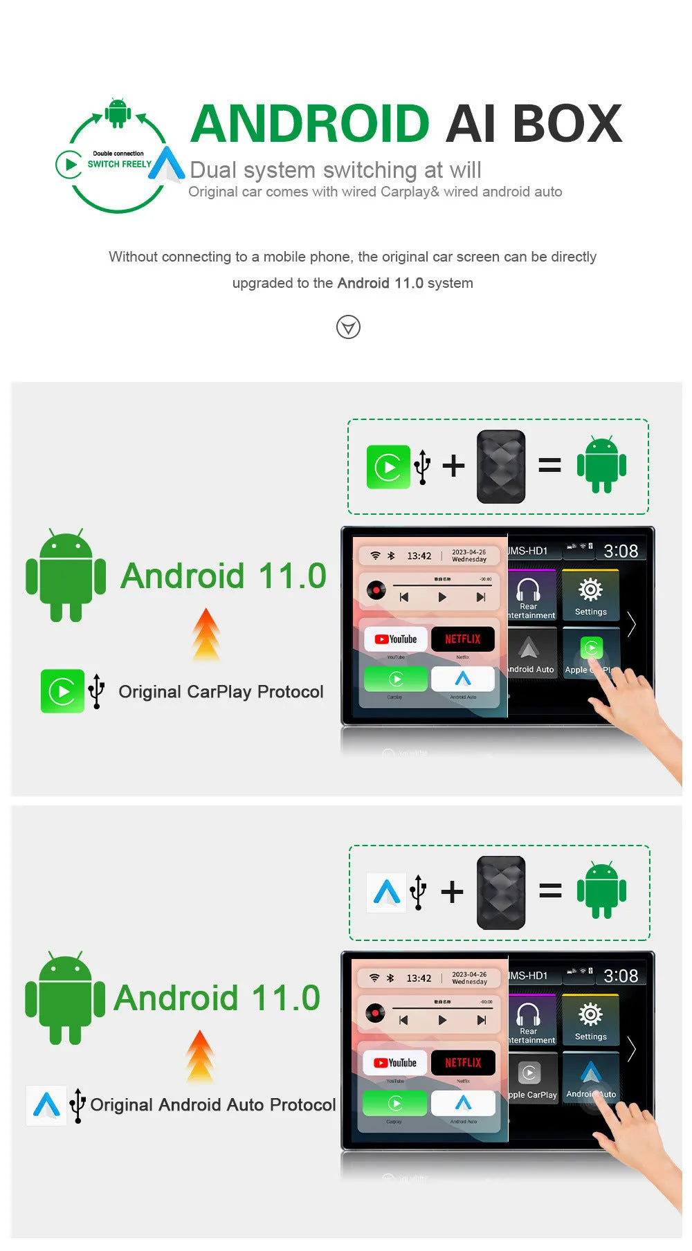 Car Android smart box for infotainment system upgrades with ABS plastic housing