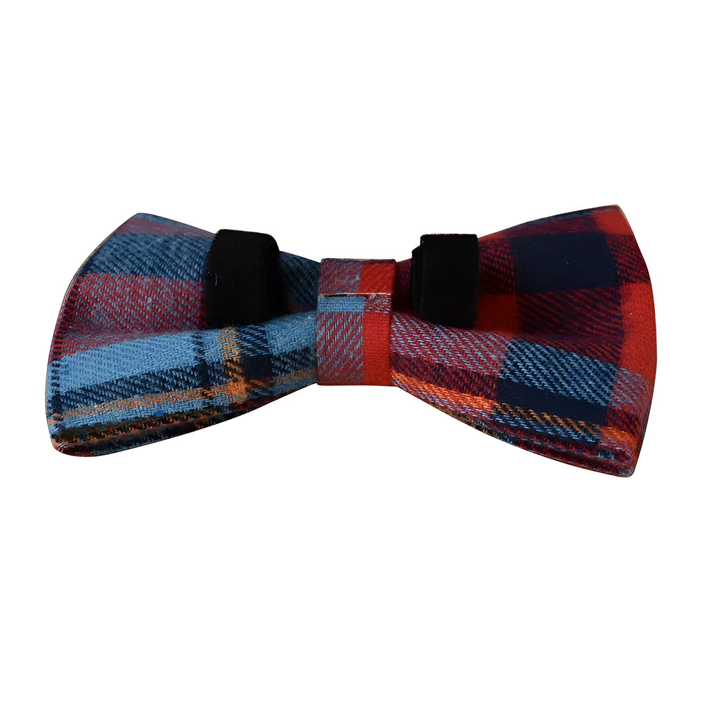 Blue plaid pattern dog collar with metal alloy buckle on cotton material