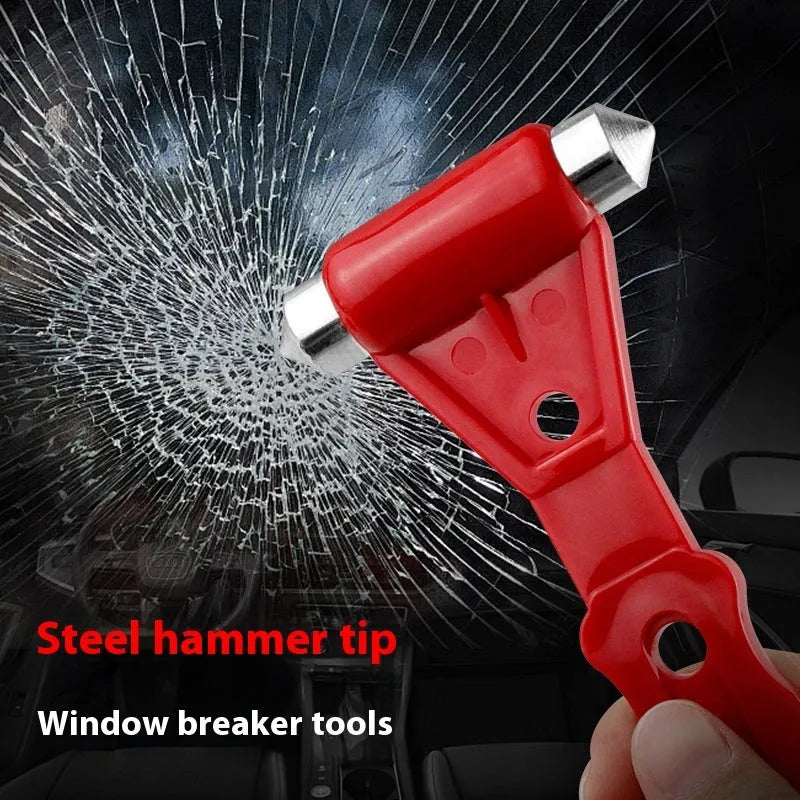 Red emergency window breaking survival hammer with 45# steel tip and plastic handle