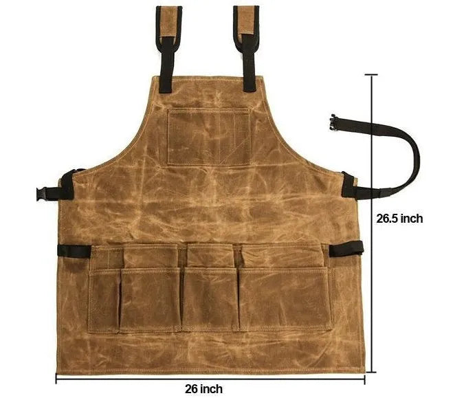 Yellow waxed canvas minimal apron with leather webbing adjustable for men and women
