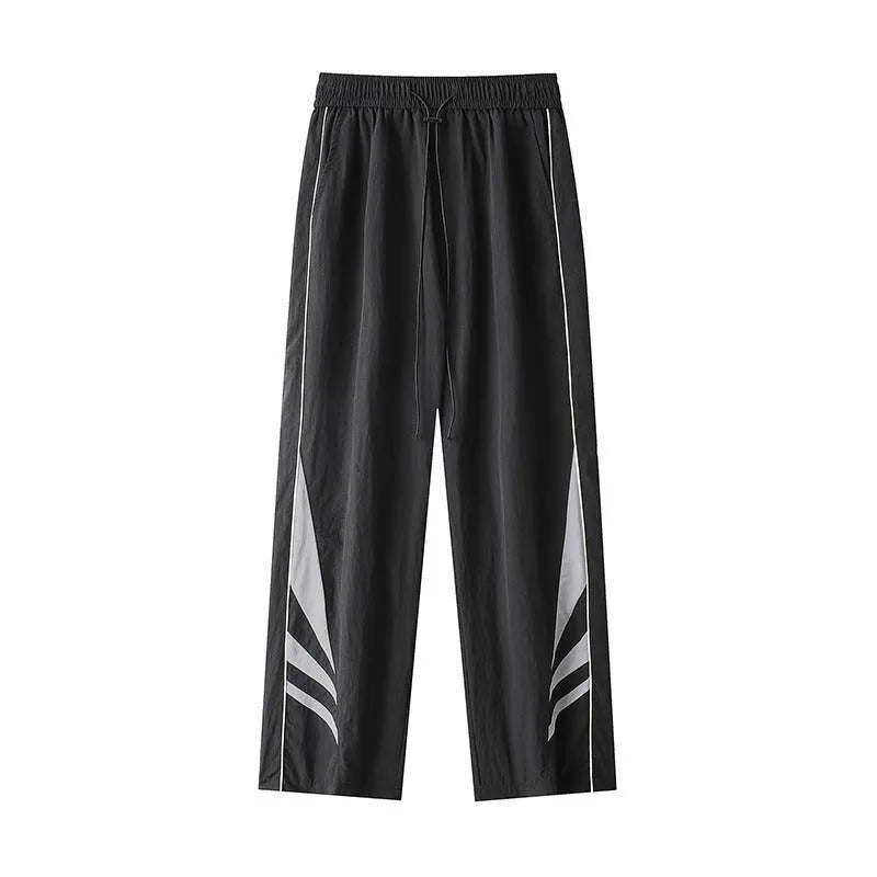 Men's plus size straight leg summer trousers in black with elastic waistband