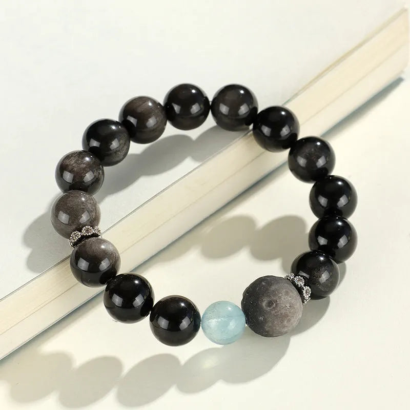 Silverstone and crystal beaded bracelet with electroplated finish and adjustable extension chain