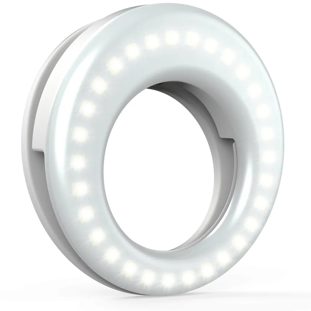 USB rechargeable selfie ring light with adjustable brightness settings for mobile photography