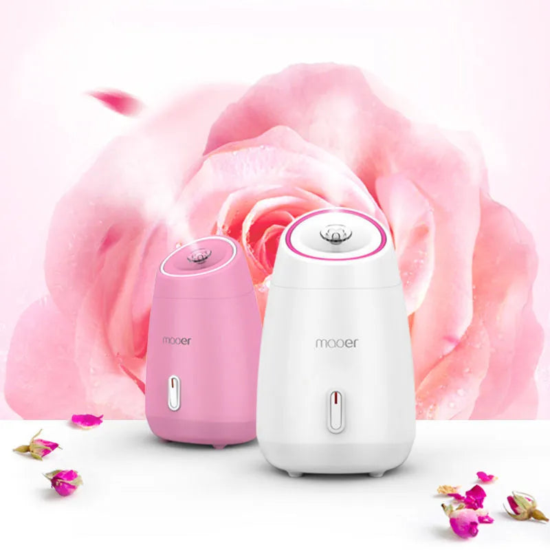 Nano ionic face steamer in pink or white for facial hydration and blackhead removal