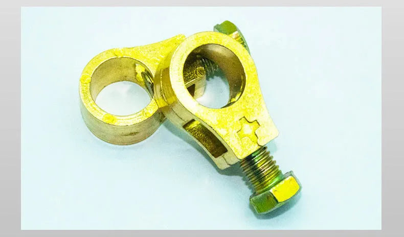 Copper automotive battery terminal clamp with patented connection design