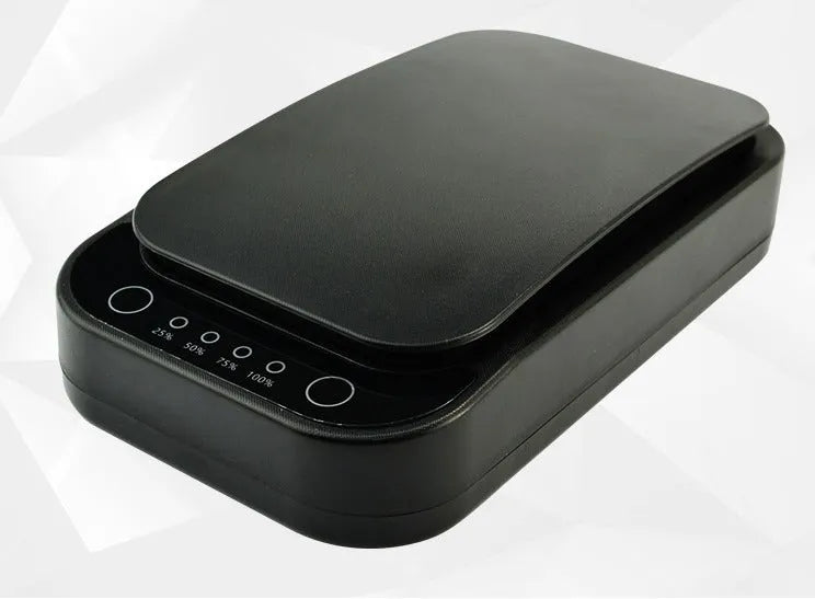Blue and white portable ultraviolet disinfection box for mobile phones with aromatherapy function.