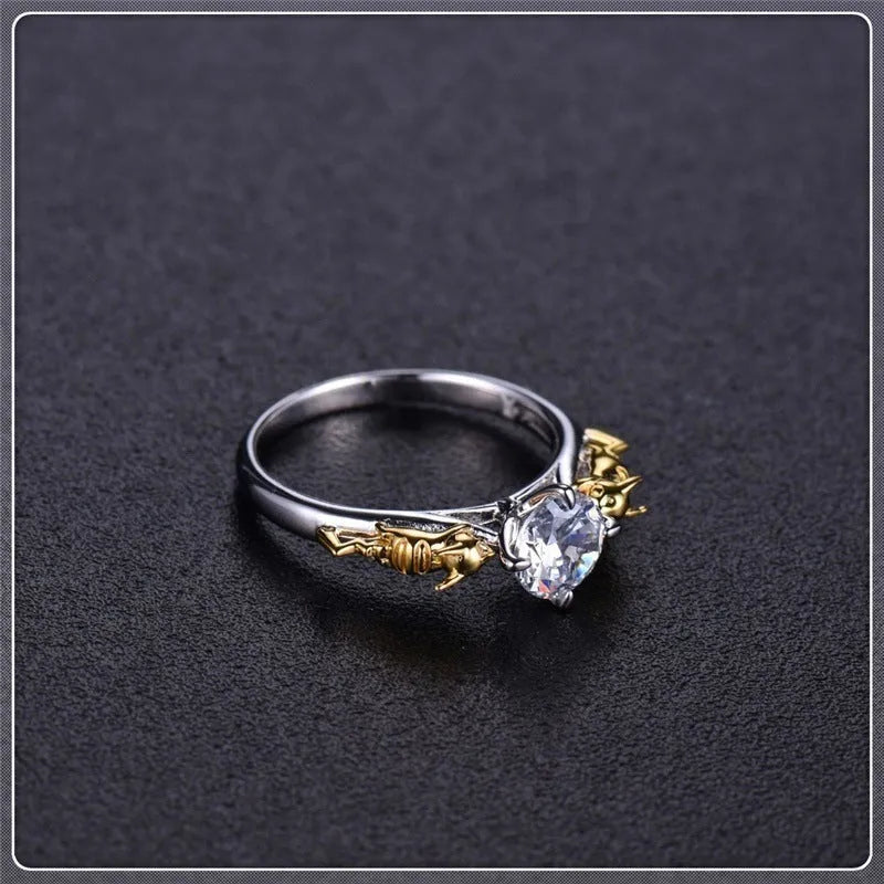 Black gold copper crown design crystal ring for cosplay and unisex festival jewellery.