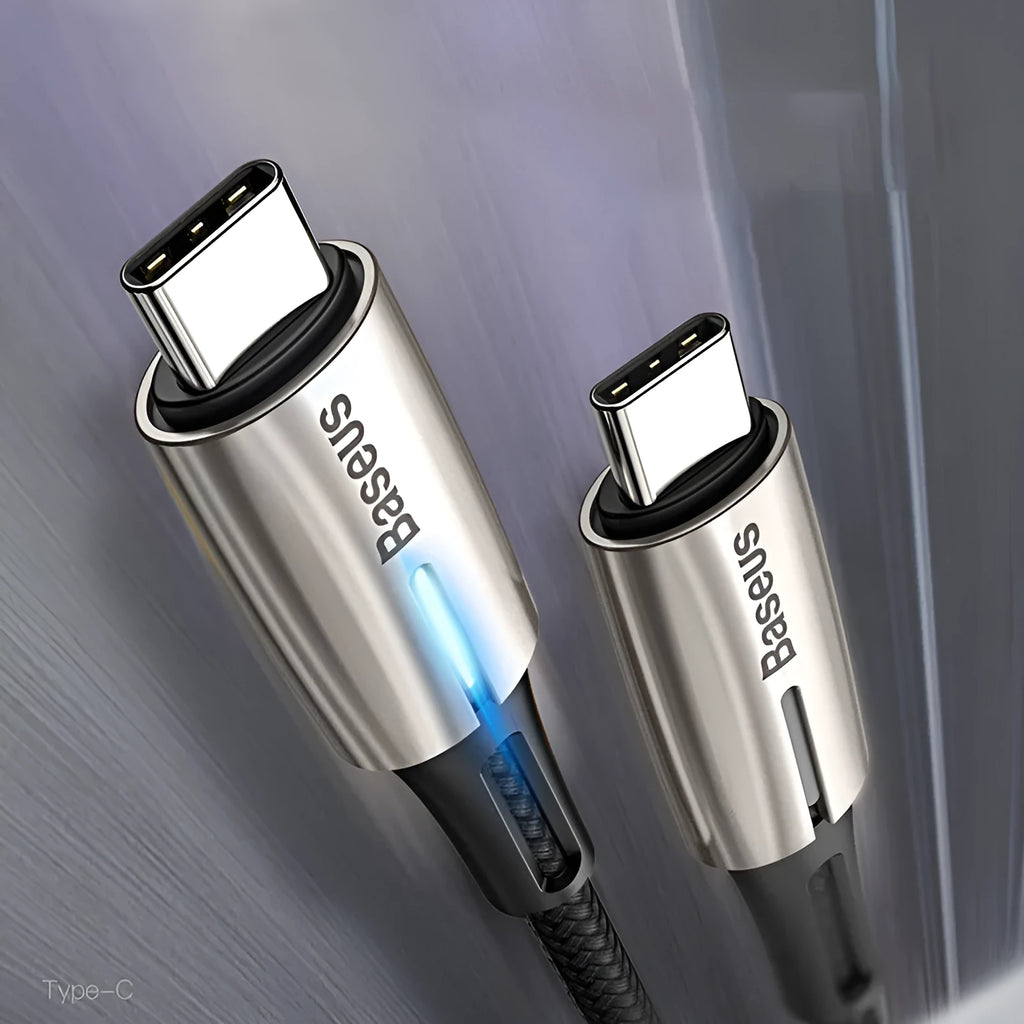 Purple and red USB-C to USB-C data cable with PD60W fast charging support