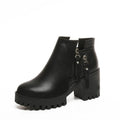 Women's chunky heel platform booties in khaki with rivet detail and mid-calf shaft