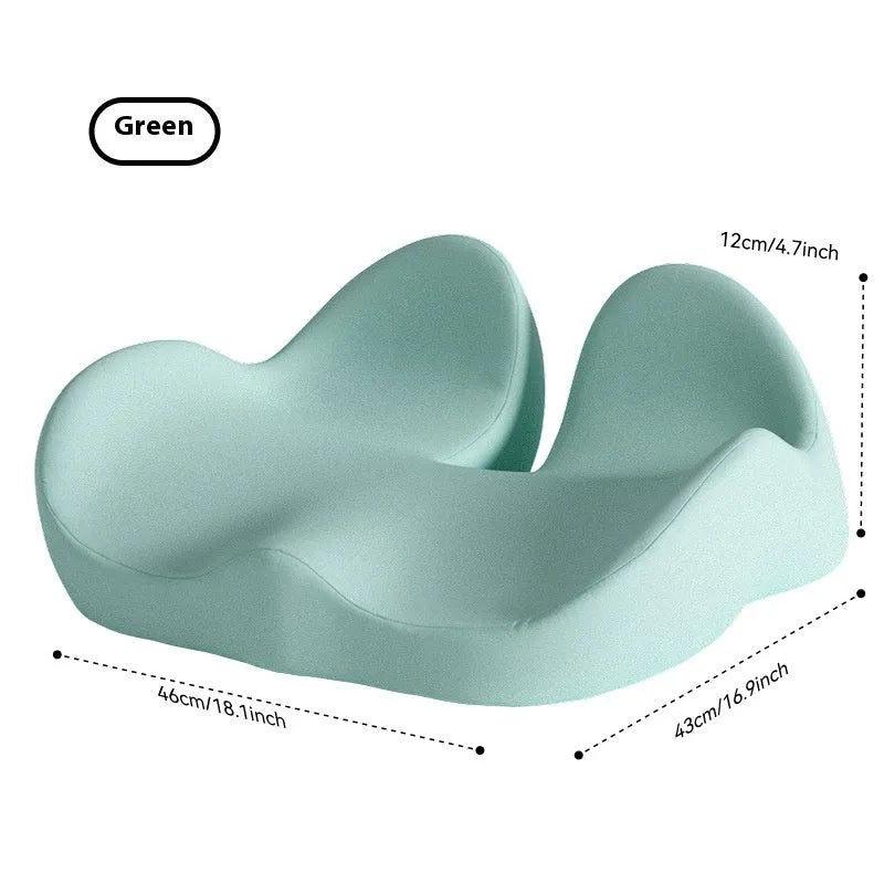 Memory foam office chair cushion in light grey, black, or green, 46x43x12cm.