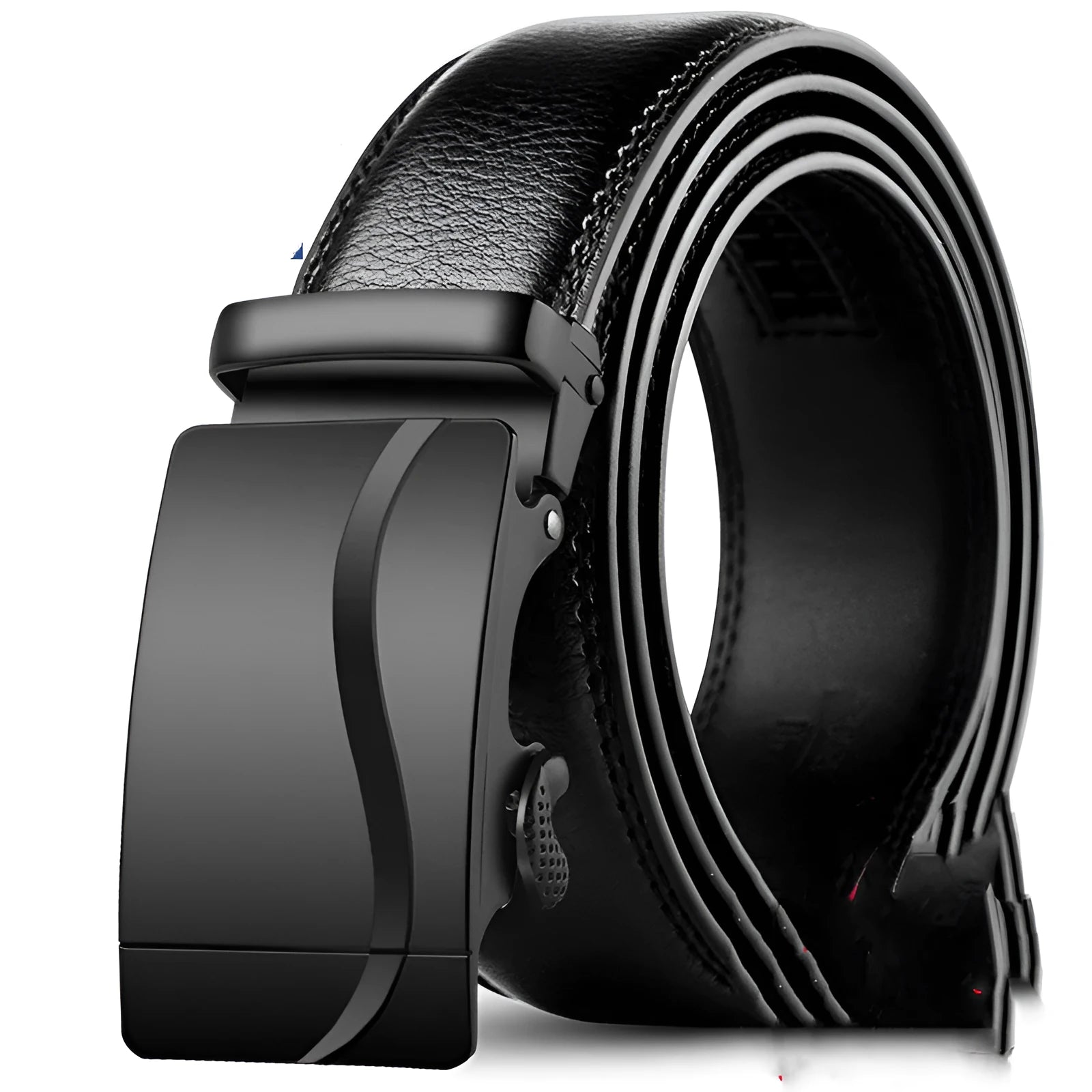Men's leather belt with automatic buckle, cowhide finish, 3.5cm width, available in black surface colours