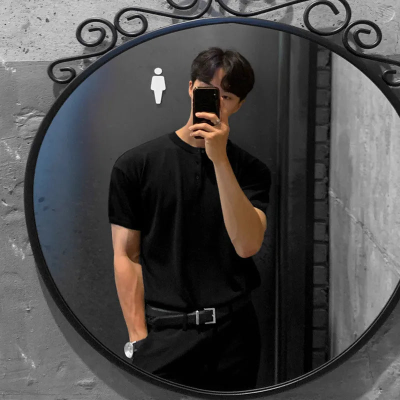 Men's thin ice silk knitted short-sleeved shirt in slim-fit style available in black, khaki, and white colours