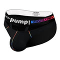 Men's solid black modal briefs with low waist design laid flat
