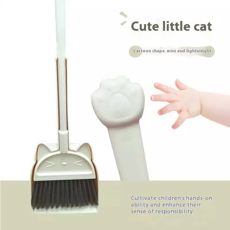 Purple, green and beige broom with dustpan set featuring rotating brush holder