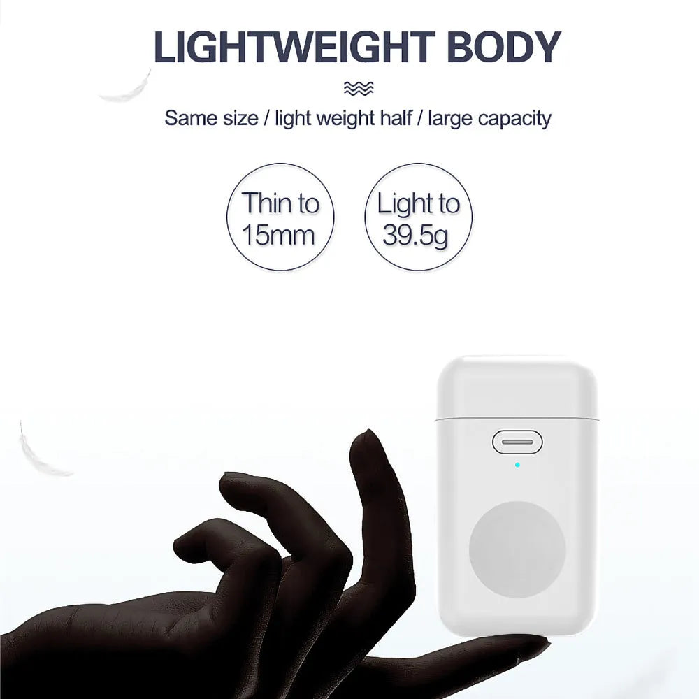 White portable wireless magnetic charger power bank for Apple Watch showing size scale.
