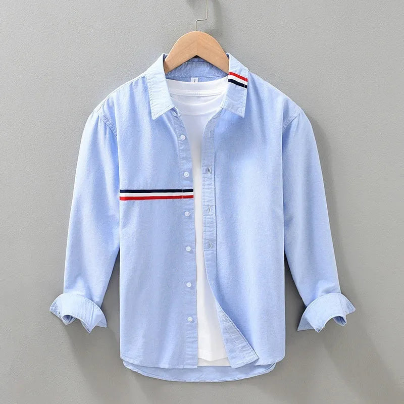 Hong Kong style loose shirt cardigan in cotton blend fabric showing front and detail views