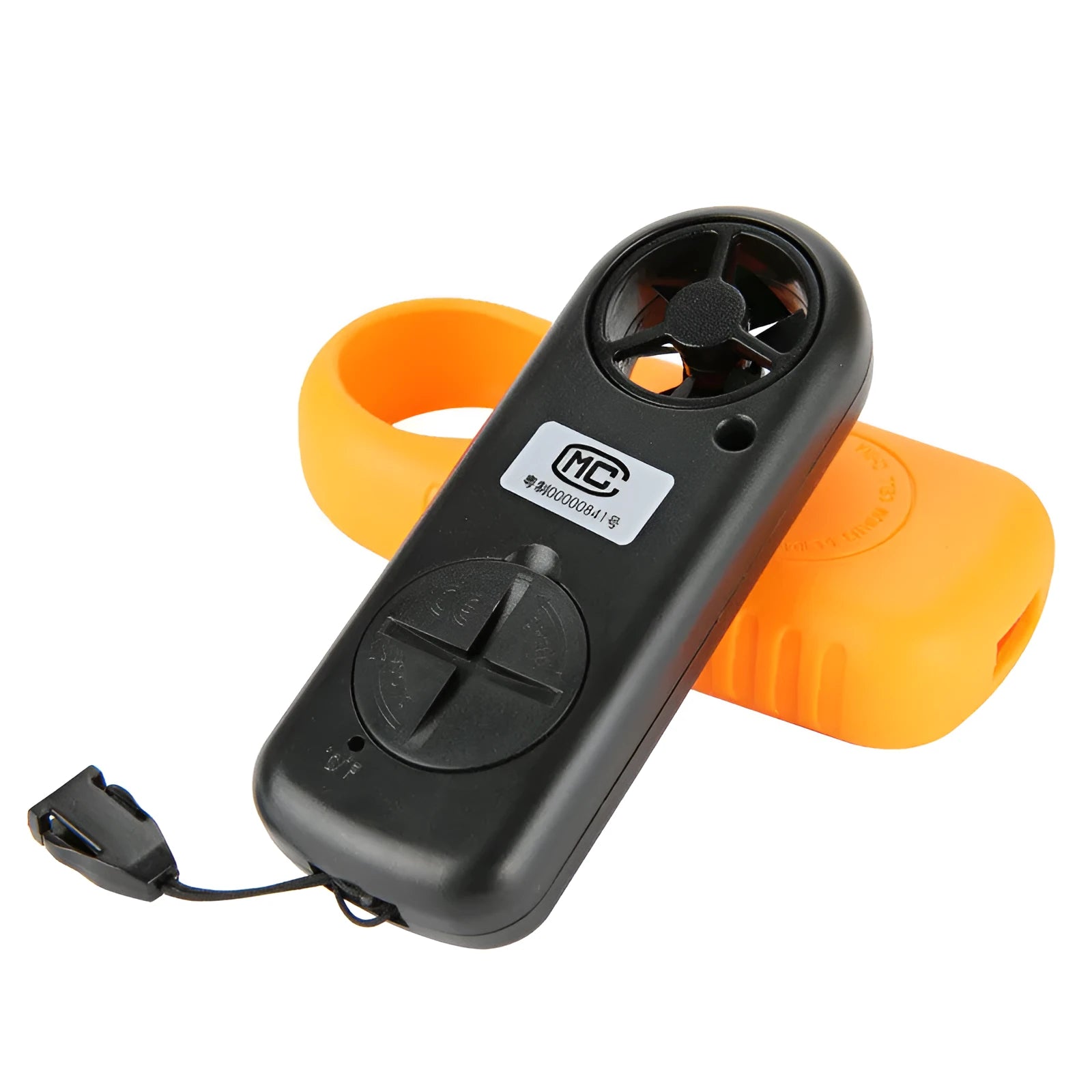 Biaozhi orange digital wind speed meter showing 105mm compact dimensions