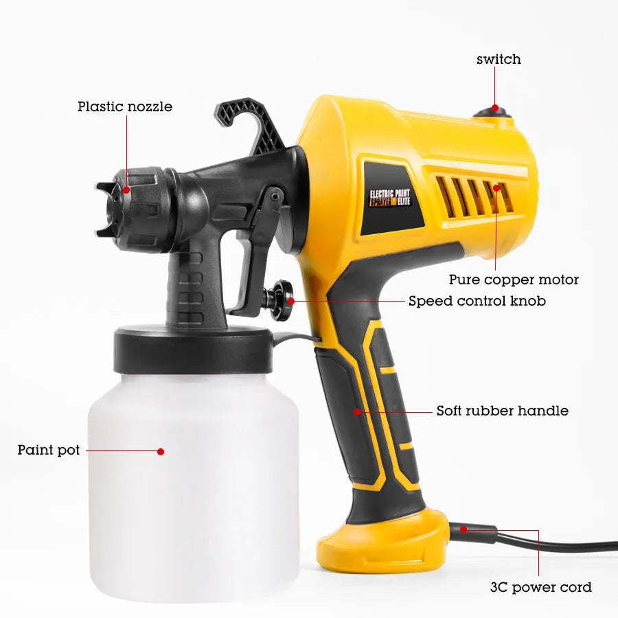 500W orange electric spray gun with 2.5mm nozzle and upper suction cup for disinfectant and paint