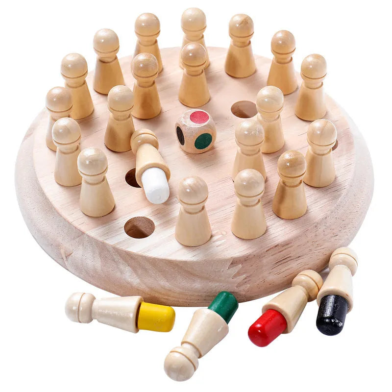 Beech wood children's memory chess game with storage box for colour education