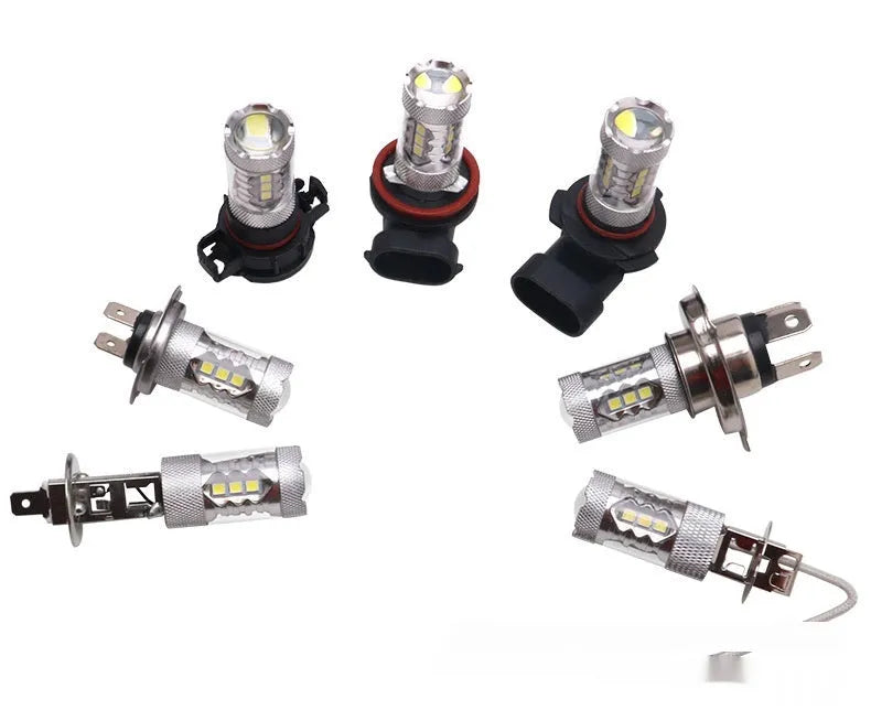 White 6000K car front fog light with aluminium housing, 47x70mm, universal bulb base fit