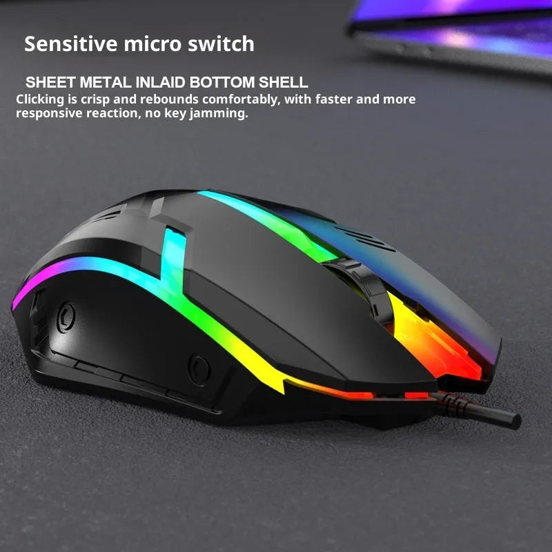 E-sports weighted wired mouse in black with USB cable, large design, photoelectric sensor