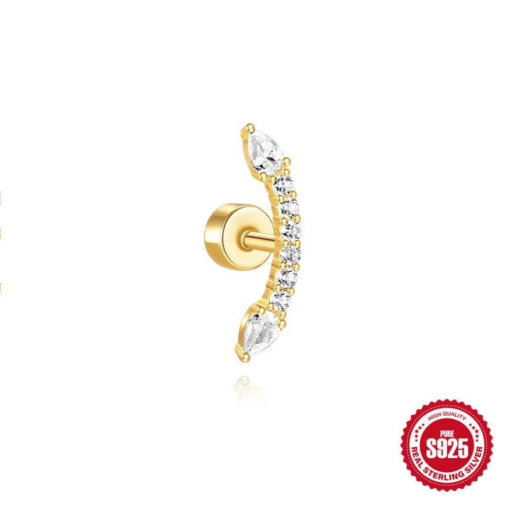 S925 sterling silver flat column thread ear bone studs in gold plating for cartilage piercings