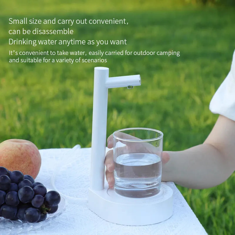 Desktop bottled water automatic pumping device with rechargeable 1800mAh battery in black and white ABS shell