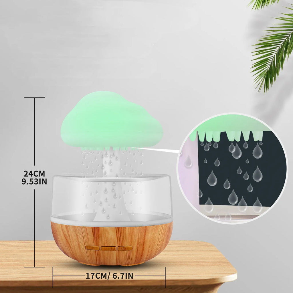 White raining cloud shaped humidifier with essential oil diffuser and multi-colour night light