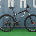 Black 29-inch aluminium alloy mountain bike with double disc brakes and oil-gas front fork